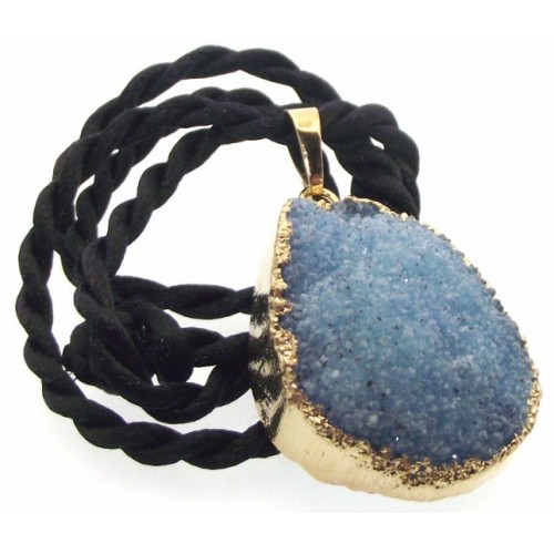 Druzy Blue Quartz Crystal Electroplated Pendant Design 05